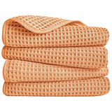 POLYTE Microfiber Lint Free Hand Towel, 16 x 30 in, 4 Pack (Orange, Waffle Weave)