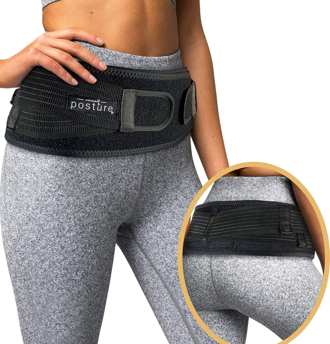 Vriksasana Posture Sacroiliac Hip Belt for Women and Men That Alleviates Sciatic, Pelvic, Lower Back, Leg and Sacral Nerve Pain Caused by Si Joint Dysfunction| Trochanter Brace (Petite, Black)