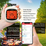 NutriChef Bluetooth Meat Thermometer for Grilling and Smoking, up to 6 Temperature Probes and Smart APP, 400 Ft Range, LCD