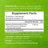 DEAL SUPPLEMENT Berberine Supplement, 1,000mg Per Serving, 300 Veggie Capsules – 97% Pure Berberine HCL – 5:1 Root Extract – Vegetarian Friendly, Non-GMO