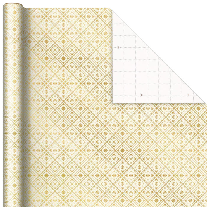 Hallmark Elegant Christmas Wrapping Paper with Cut Lines on Reverse (3 Rolls: 120 sq. ft. ttl) Gold Trees, Emerald Green Plaid, Gold Geometric Snowflakes