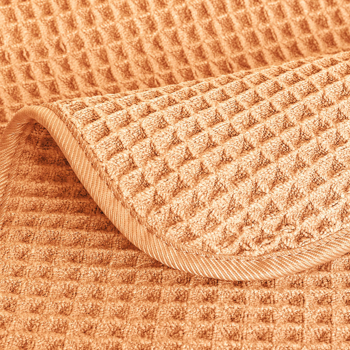 POLYTE Microfiber Lint Free Hand Towel, 16 x 30 in, 4 Pack (Orange, Waffle Weave)