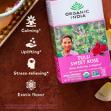 Organic India Tulsi Sweet Rose Herbal Tea - Stress Relieving & Magical, Immune Support, Adaptogen, Vegan, Gluten-Free, USDA Certified Organic, Non-GMO, Caffeine-Free - 18 Infusion Bags, 6 Pack