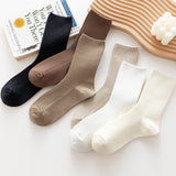 ACCFOD Cute Crew Socks Casual Athletic Aesthetic Socks Neutral Cotton Socks for Women Granola Girls Clothes - Solid Color Size 5-9