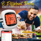 NutriChef Bluetooth Meat Thermometer for Grilling and Smoking, up to 6 Temperature Probes and Smart APP, 400 Ft Range, LCD