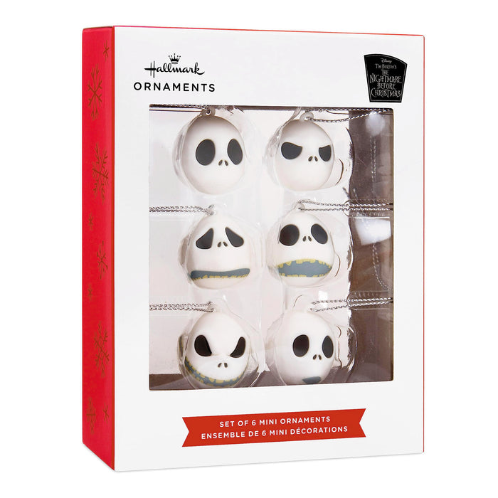 Hallmark Disney Tim Burton's The Nightmare Before Christmas Jack Skellington Heads Mini Christmas Ornaments, Shatterproof, Set of 6