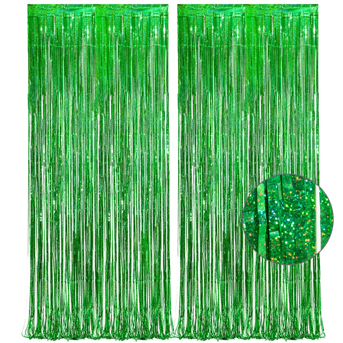 Green Tinsel Curtain Party Backdrop - GREATRIL Foil Fringe Streamers for St Patrick’s Day/Luau/Turtle/Hawaiian/Dinosaur/Ghost/Football/Christmas Decorations 2 Packs