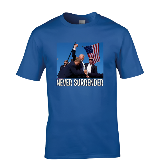 Trump Shot T-Shirt, Never Surrender Donald Trump 2024 shirt Mugshot MAGA Tee, Royal Blue (3XL)