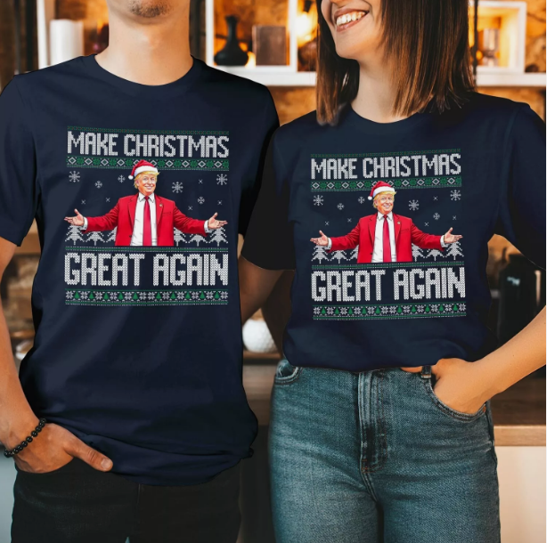 T-SHIRT (DTC-1) Donald Trump Make Christmas Great Again Funny Santa Xmas NAVY BLUE T-SHIRT Women S (Chest 32 inch)