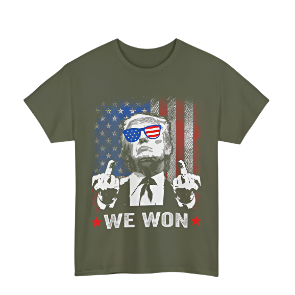 Trump We Won Wins Inauguration 47 US President 2025 Election T-Shirt, Military Green (S)