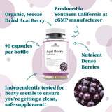 Nature Restore Organic Acai Berry Supplement, Freeze Dried, 90 Acai Berry Capsules, Non GMO, Gluten Free, Vegan