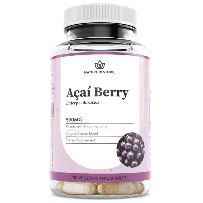 Nature Restore Organic Acai Berry Supplement, Freeze Dried, 90 Acai Berry Capsules, Non GMO, Gluten Free, Vegan