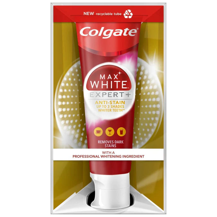 COLGATE Max White Expert Anti Stain Toothpaste 75 ml, Dark Stain Removal Teeth Whitening Toothpaste