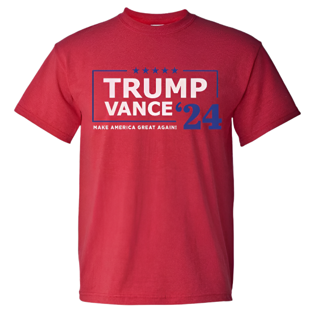 Trump Vance '24 T-Shirt Donald Trump President Election 2024 USA America Freedom, Red (S)