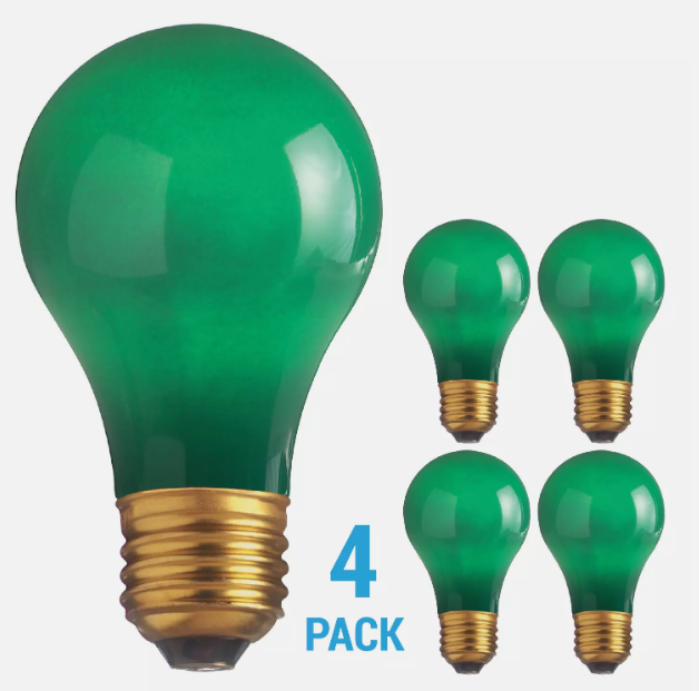 4 Pack CERAMIC SOLID GREEN BULBS A19 25W 120V Medium E26 Base 25A19 Dimmable