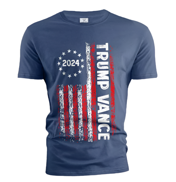 Trump Vance Shirt Election 2024 Shirt USA Flag Patriotic Shirt JD Vance Shirt, Navy Blue (M)