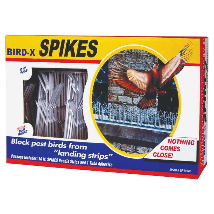Bird-X Plastic Polycarbonate Bird Spikes Kit With Adhesive Glue Covers 10 Feet