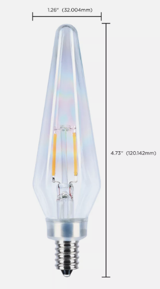 2 Pack PRISMATIC CLEAR Filament LED 120V 2W =25W Candelabra E12 2700K Warm White