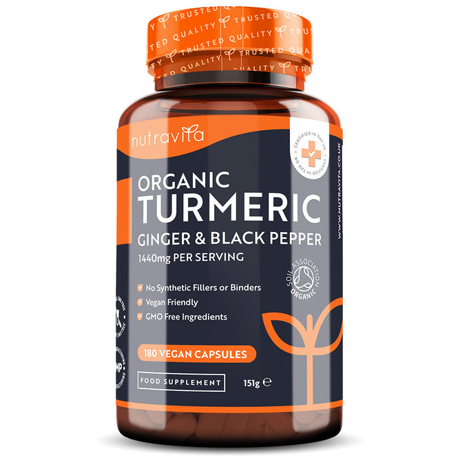 Organic Turmeric with Black Pepper & Ginger 180 Vegan Capsules