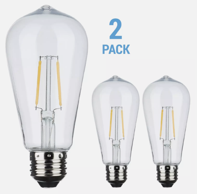 2 Pack LED Edison Filament String Light 2W =15W 120V Medium E26 ST19 Clear 2200K