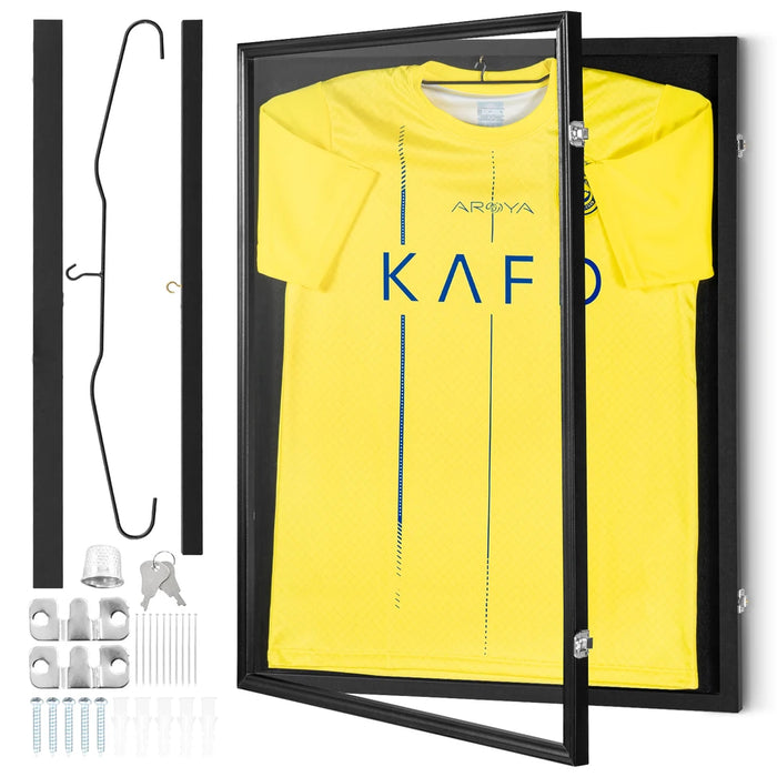 SucceBuy Jersey Display / Sports Card Display Frame Case, Large Lockable Sport Shadow Box, 98% UV Protection PC Glass & 