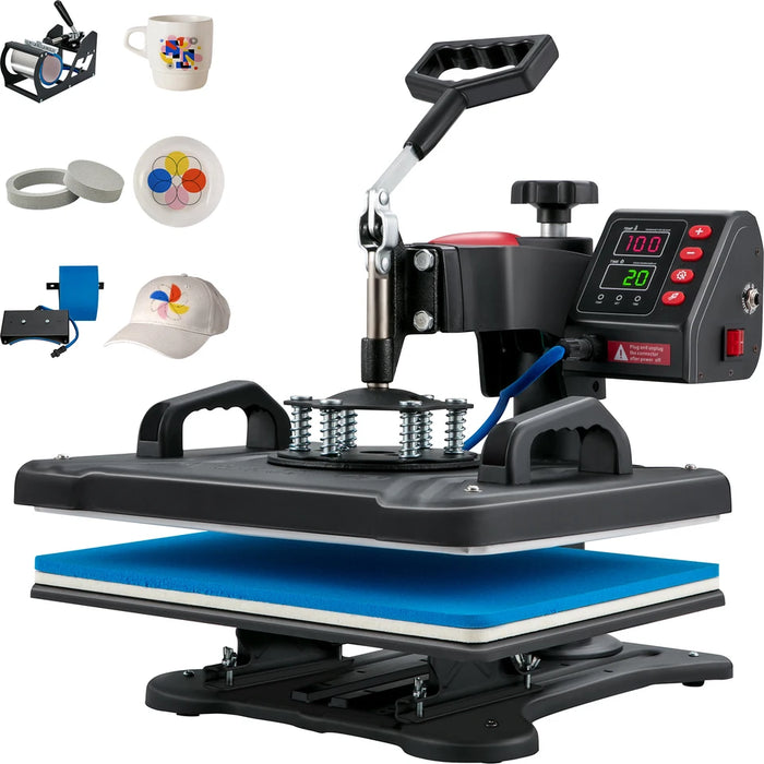 SucceBuy Heat Press 5in1 Heat Press Machine 12x15in Clamshell Sublimation Transfer Printer Digital Precise Temperature C