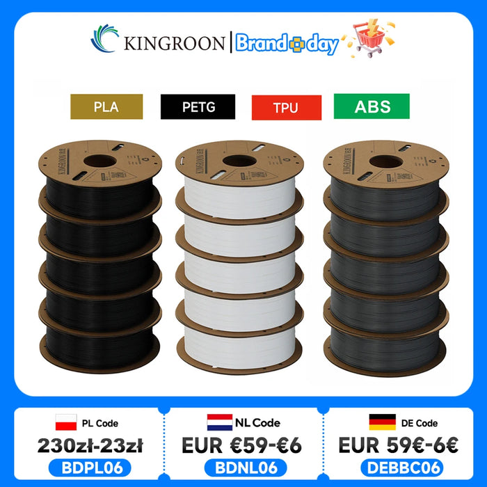 KINGROON 3D Printer Filament PLA PETG TPU ABS 5KG Bundle Black White Gray 1.75mm No Bubbles Plastic 5 Roll 1kg, Random S