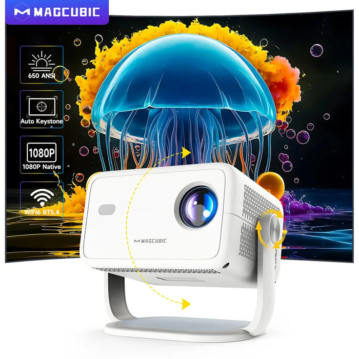 Magcubic L018 650ANSI 1080P Native Projector, 360° Rotation, Auto Focus & 6D Keystone, Android 14 WiFi6 BT5.4 8K Decodin