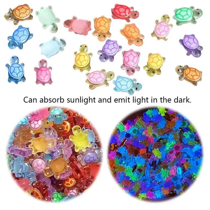 100Pcs Mini Resin Turtles Night Glow Turtle Figurines Realistic Tiny Turtles Acrylic Small Animals Figures for Micro Lan