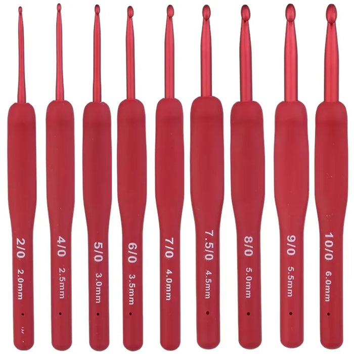 9PCS Red Crochet Hook Ergonomic Handle for Arthritic Hands Extra Long Knitting Needles for Beginners and Crocheting Yarn