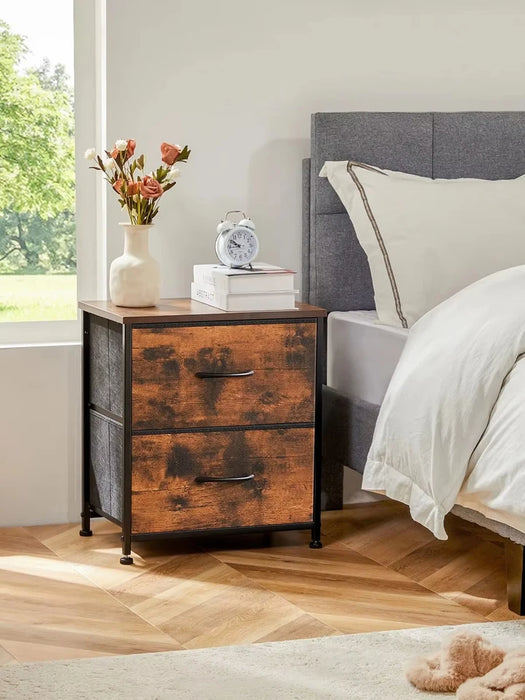 JHK Nightstand Bedside Coffee Sofa Tea Table Storage Closet Chest Clothes Display For Bedroom 2 Fabric Drawers Cabinet F