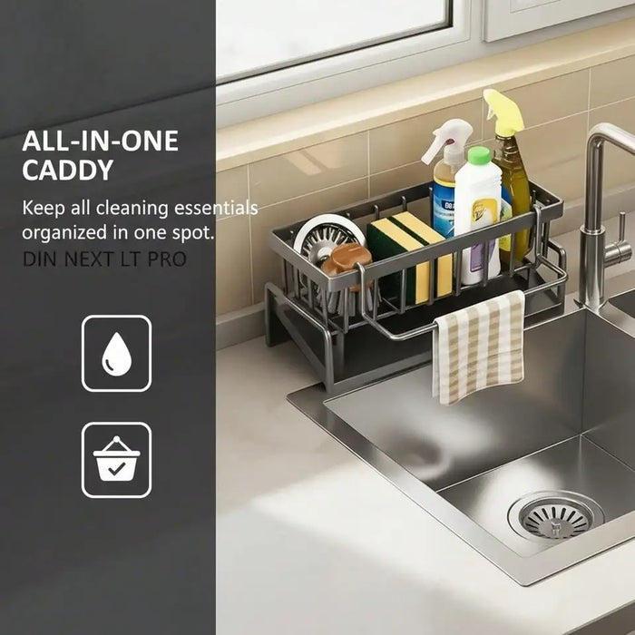 Steel Draining Rack For Sponges/Utensils/Soap, Sloped To Avoid Pooling, With Towel Bar To Prevent Mold. Ideal For Kitche