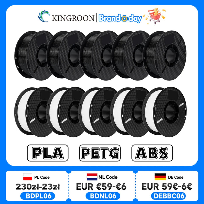 KINGROON 10KG PLA/ ABS/ PETG Filament 1.75mm Black White Gray , Wholesale 10 Rolls PLA ABS PETG Plastic For 3D Printer