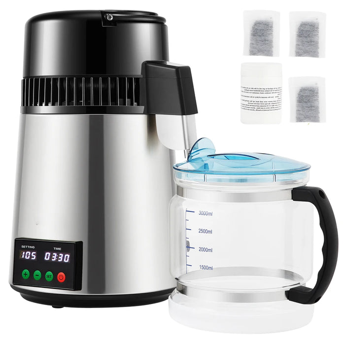 SucceBuy 4L Water Distiller Purifier Filter 1 L/H Distilling Speed Dispenser Drinking Bottle Softener Touch Screen Home 