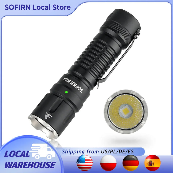 Sofirn SC33 XHP70.3 HI LED Flashlight Tactical 5200lm Powerful 21700 USB C Rechargeable Torch with Tail E-switch Outdoor