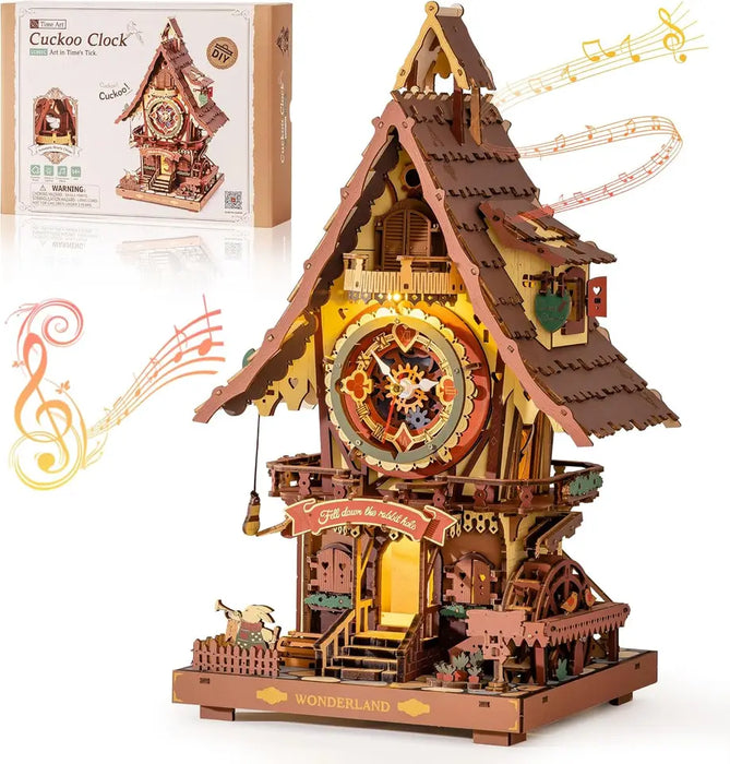 Robotime Rokr 3D Wooden Puzzle Cuckoo Clock Kit Black Forest Style with Working Bird DIY Clock Model Kit for Kids Adults
