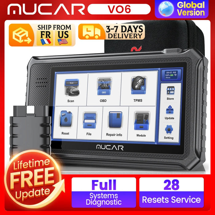 MUCAR VO6 Professional Car Diagnostic Tools Full System Diagnose 28 Resets Life Free Update Obd2 Scanner Auto VIN Code R