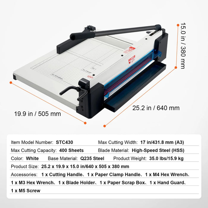SucceBuy 12"/17'' Industrial Commercial Paper Cutter 400 Sheet Capacity Solid Steel Construction Stack for Office Home S