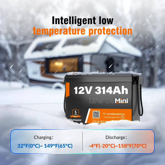 Humsienk 12V 314Ah LiFePO4 Battery Capacity 4019Wh 200A BMS Up 15000 Cycles Low-Temp Protection For RV Camper/Cabin/Port