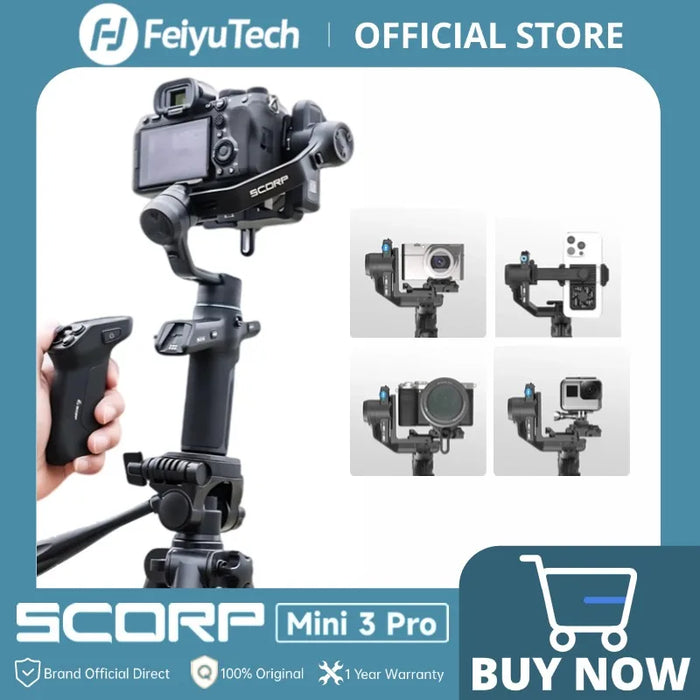 FeiyuTech SCORP Mini 3 Pro Gimbal with Detachable Remote Handle & AI 4.0 Tracking for Mirrorless, Action Camera & Smartp