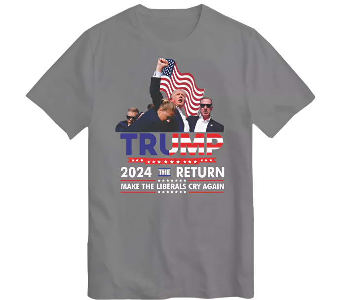 Donald TRUMP 2024 Shot Assassination T-Shirt Mugshot Make Liberal Cry T Shirt Charcoal  (M)