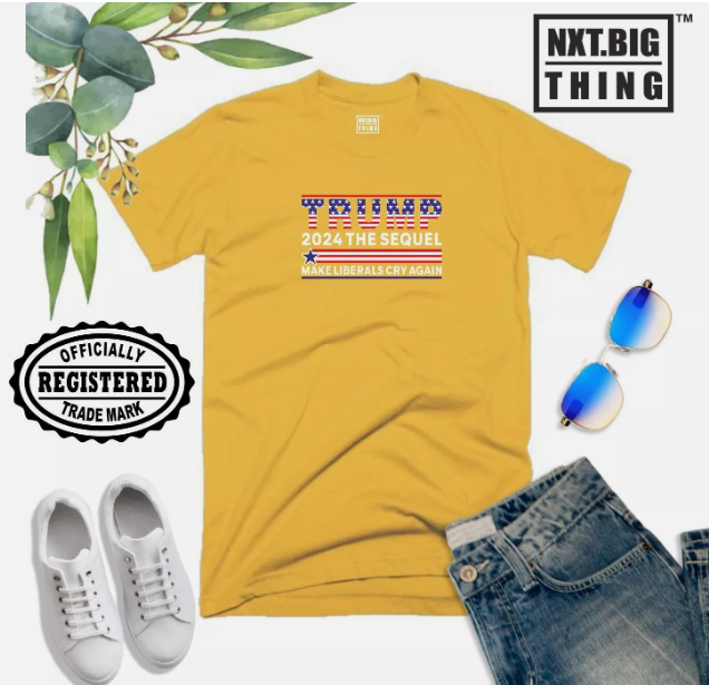 Donald Trump T Shirt US Elections 2024 Make Liberals Cry Again Joke Gift Men Top Yellow (XL)