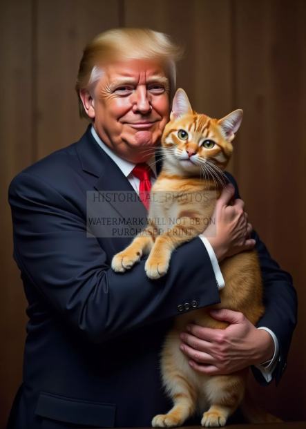 PRESIDENT DONALD TRUMP HUGGING A TABBY CAT MAGA 5X7 AI PHOTO