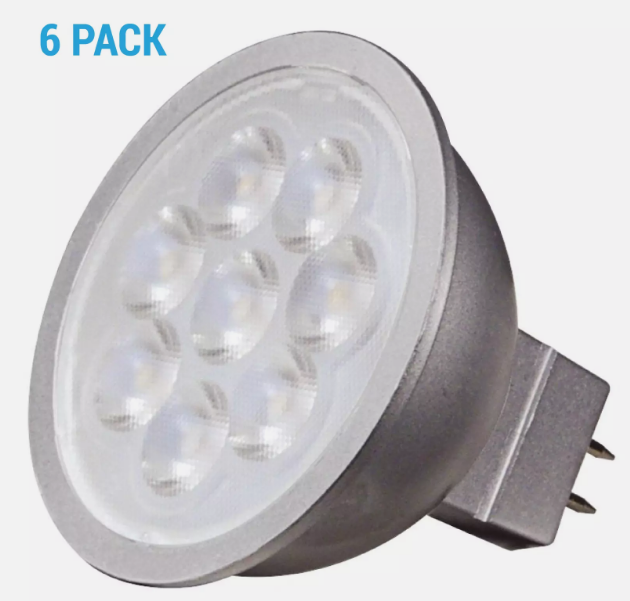 6 Pack Satco S9496 40 Degree Flood FL LED 6.5W =50W 12V MR16 2-Pin GU5.3 3000K