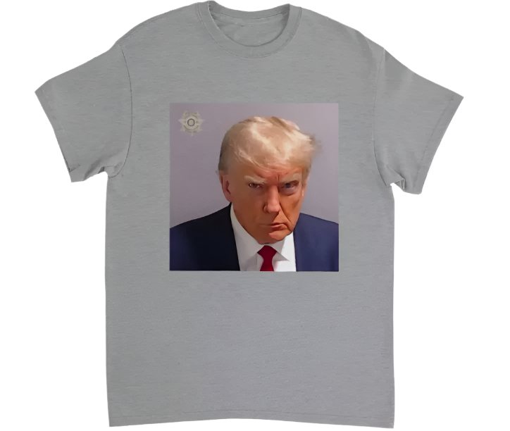 T-Shirt Donald Trump Mugshot Funny Adult 2023 2024 T-Shirt ( DT 1 ) HEATHER GREY TSHIRT Women S (Chest 32 inch)