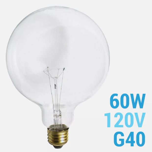 Satco S3012 60G40 Globe Light Bulb 120V 60W G40 Medium E26 Base Dimmable Clear