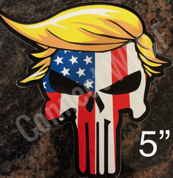 Donald Trump Sticker 2020 Hair Skull Punisher 5” Die Cut Bumper Window USA Flag