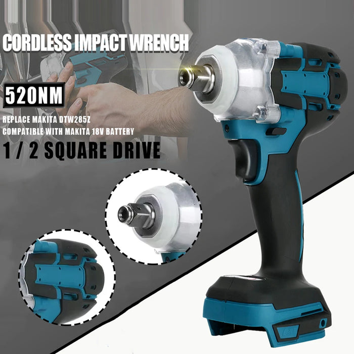 inch 520NM Brushless Cordless Electric Impact Wrench Power Tools Compatible 18V Battery Wrench with Toolbox Set