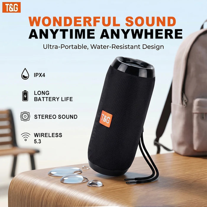 TG117 Bluetooth Portable Wireless Speaker, IPX4 Waterproof, TWS Stereo Sound, Support TF Card & USB Playback, Connect Ph