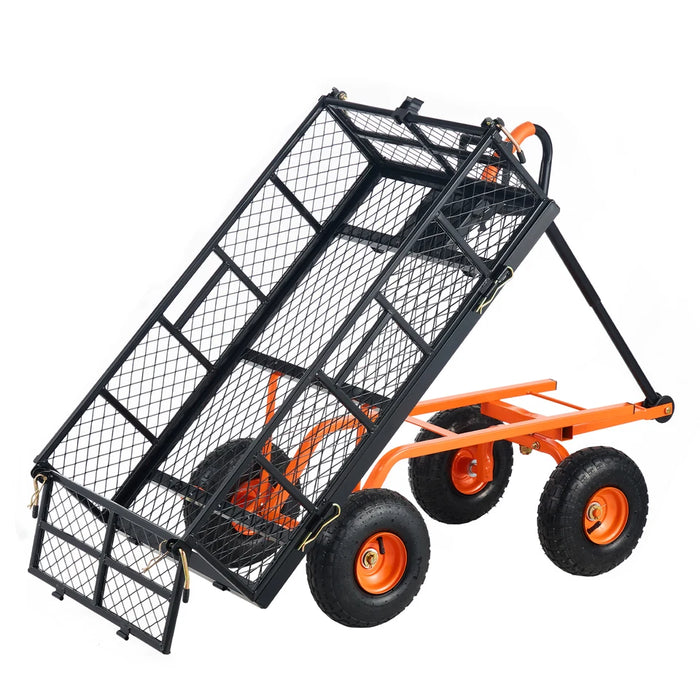SucceBuy Garden Cart Sturdy Metal Utility Wagon with Simple Assembly Versatile Dump Cart Wheelbarrow with 400/880lbs Cap